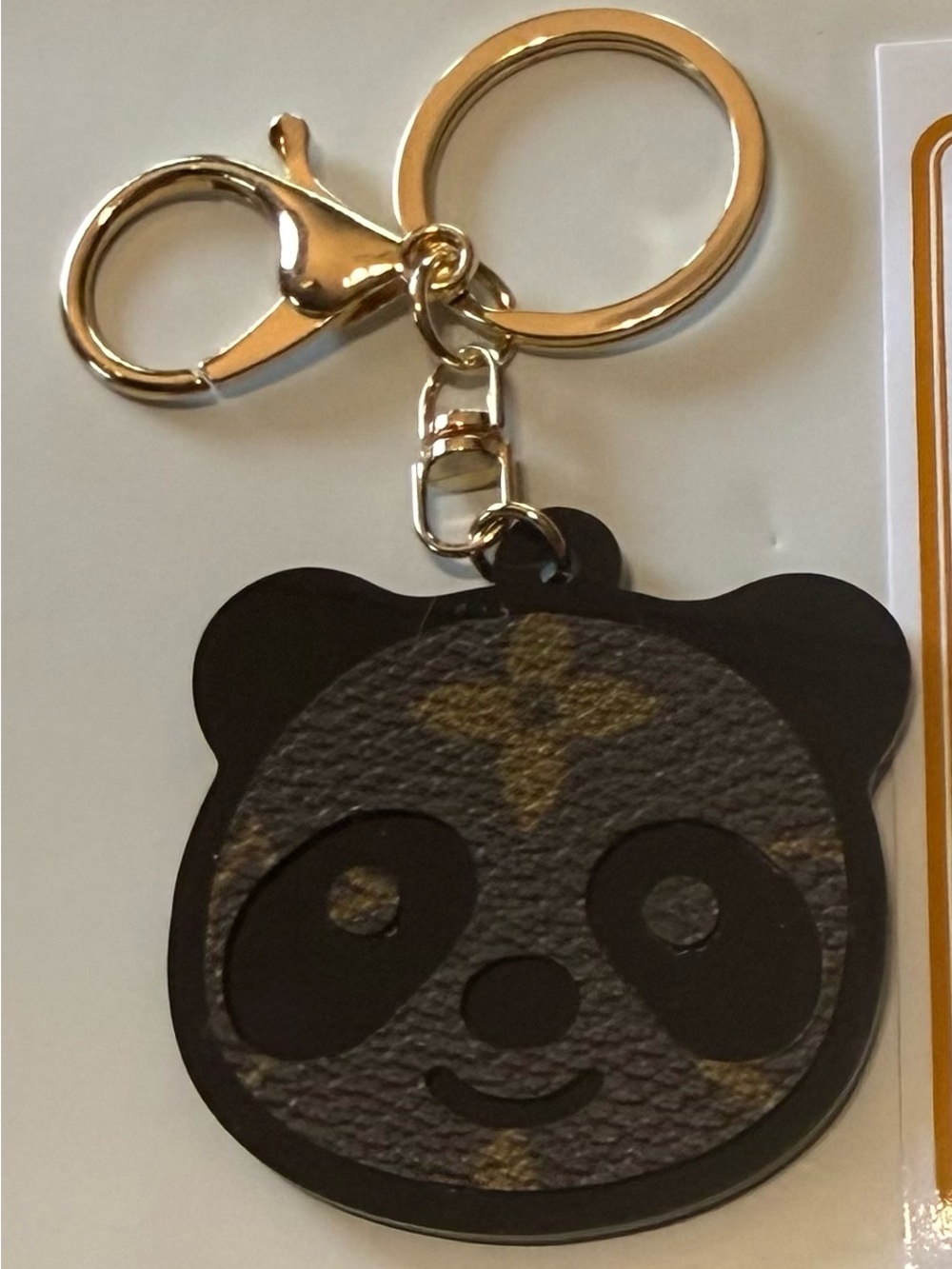 Black and Brown and Gold Panda Keyring Charm
